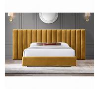 Stratus Interiors Raphael Extra Wide Luxury Upholstered Panel Bed Frame With Modern Paneled Statement Headboard - No Storage - Gold - Single