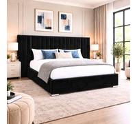 Stratus Interiors Raphael Extra Wide Luxury Upholstered Panel Bed - No Storage - BLACK | Size: King Stratus Interiors Black King
