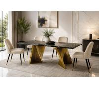 Stratus Interiors Ravello 1.8M Black Marble Dining Table Gold Stand - 180 Cm X 90 Cm X 76 Cm