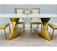 Stratus Interiors Ravello 1.8M Cream Marble Dining Table Gold Stand - 180 Cm X 90 Cm X 76 Cm