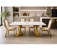 Stratus Interiors Ravello Black & Cream Marble Dining Table with Gold Pedestal Base | Size: 180 cm x 90 cm Stratus Interiors Cream 180 cm x 90 cm