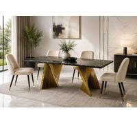 Stratus Interiors Ravello Black & Cream Marble Dining Table with Gold Pedestal Base | Size: 180 cm x 90 cm Stratus Interiors Black 180 cm x 90 cm