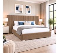 Stratus Interiors Regal Sleigh Bed Frame Roll Top Head And Foot Soft Velvet - Black Crush - Slatted Base - Superking