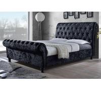 Stratus Interiors Regal Sleigh Bed Frame Roll Top Head And Foot Soft Velvet - Pebble Plush - Slatted Base