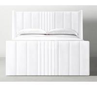 Stratus Interiors Romana Slim Wing Back Paneled Tall Headboard Bed Frame Optional Gas Lift Storage - Black Plush - Metal Gaslift - Superking