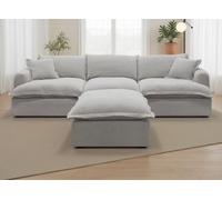 Stratus Interiors Santa Barbara Modular 3 Seater Sofa - Feather Filled Cushions - Matching Footstool For Modern Living Room - Light Grey