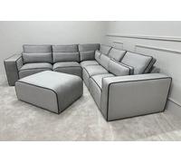 Stratus Interiors Sloane Merino 2-Tone Modular - Contrast Piping Velvet - Linen Ottoman Rectangular 130X70X45Cm - Corner Sofa - Light Grey