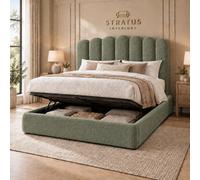 Stratus Interiors Stratus Cocoon Scallop Bou ed Frame - Luxury Upholstered Bed With Gas Ottoman Storage - Green - Single
