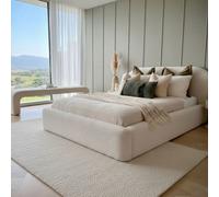 Stratus Interiors Teddy Boucle Fabric Bed Frame Curved Luxury Headboard - Add Professional Assembly & Delivery- King - No Storage Type