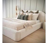 Stratus Interiors Teddy Boucle Fabric Bed Frame Curved Luxury Headboard-Doorstep Delivery Only No Assembly-Small Double-Gas Lift Ottoman Storage