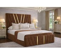 Stratus Interiors Victor Gold Velvet Gas Lift Storage Bed Frame, Double 4.6ft Brown Stratus Interiors Brown Double