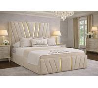 Stratus Interiors Victor Gold Velvet Gas Lift Storage Bed Frame, Double 4.6ft Cream Stratus Interiors Cream Double
