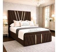 Stratus Interiors Victor Luxury Gold Accent Upholstered Velvet Bed Frame With Slatted Base - Brown- Super King - Elegant Modern Bedroom Furniture