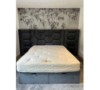 Stratus Interiors Windsor Hexagonal Design Extra Wide Headboard Bed Frame - Add Professional Assembly & Delivery- Double - Gas Lift Ottoman Storage