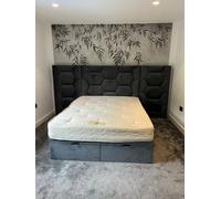 Stratus Interiors Windsor Hexagonal Design Extra Wide Headboard Bed Frame-Add Professional Assembly & Delivery- Small Double-Gas Lift Storage