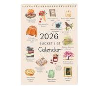 strAumptious 2026 Bucket List Calendar, 12-Month Wall Calendar with Illustrated Pages, Inspirational Daily Prompts, Motivational Gift, Cream-Colored (styleA)