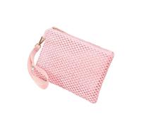 Straw Bag 2Pcs Women Clutch Bag Fashion Handmade Ladies Solid Wristlet Girl Straw Woven Phone Coin Purse Beach Wallet Fresh Sweet(Pink)