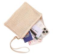 Straw Bag 2Pcs Women Clutch Bag Fashion Handmade Ladies Solid Wristlet Girl Straw Woven Phone Coin Purse Beach Wallet Fresh Sweet(Beige)