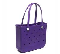 Straw Bag Fashion Large Beach Bags EVA Rubber Waterproof Storage Baskets Travel Shopping Handbag Women Shoulder Solid(Purple,L 35x33x13cm)