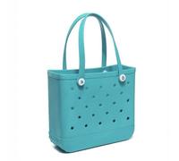 Straw Bag Fashion Large Beach Bags EVA Rubber Waterproof Storage Baskets Travel Shopping Handbag Women Shoulder Solid(Green,XL 47x33x24cm)