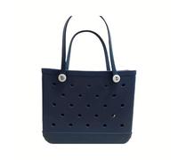 Straw Bag Fashion Large Beach Bags EVA Rubber Waterproof Storage Baskets Travel Shopping Handbag Women Shoulder Solid(Dark blue,M 27x10x21cm)