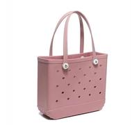 Straw Bag Fashion Large Beach Bags EVA Rubber Waterproof Storage Baskets Travel Shopping Handbag Women Shoulder Solid(Pink,M 27x10x21cm)