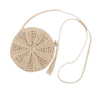 Straw Bag for Women Round Straw Shoulder Bag Single Crossbody Bag Summer Small Beach Bags with Tassel Bohemian Shoulder Purse for Travel (Beige)