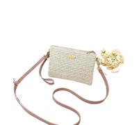 Straw Bag Ladies Style Woven Straw Zipper Bag Fashion Simple Shoulder Girls Clutch Coin Summer Beach(Pink)