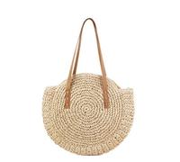 Straw Bag Round Straw Bags Women Summer Rattan Bag Simple Style Handmade Woven Beach Knitted Bag Circle Bohemia Handbag Bali Straw Beach Bag(Beige)