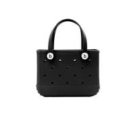 Straw Bag Small Bag Mini Beach Rubber Tote Bags Waterproof Sandproof Summer Storage Basket Women Shopping(Black)