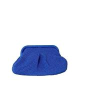 Straw Bag Summer Beach Clutch Bag For Women Woven Crochet Handbags Purses Knitting Dumpling Ruched Cute Cloud Casual Colorblock(Blue)