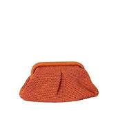 Straw Bag Summer Beach Clutch Bag For Women Woven Crochet Handbags Purses Knitting Dumpling Ruched Cute Cloud Casual Colorblock(Orange)