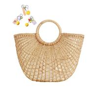 Straw Bags For Women 2025 Hand-woven Summer Beach Tote Mesh Hollow Handbags Round Handle Ring