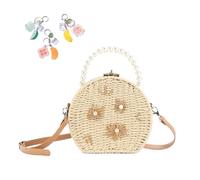 Straw Bags For Women 2025 Hand-woven Wicker Basket Purse Boho Crossbody Handbag With Pearl Strap Handle(Beige)