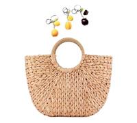 Straw Bags For Women 2025 Summer Beach Tote Handbags Round Handle Ring Rattan Hand-woven