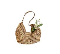 Straw Bags for Women Summer Straw Knitting Bag Hollow Out Tote Bag Solid Beach Shoulder Bag Holiday Travel Handbag Shoulder Purse For Women(Khaki)