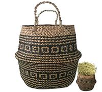 Straw Baskets Storage Natural Seagrass Woven Plant Pot Laundry Storage Basket with Handle Laundry Basket