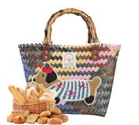 Straw Beach Bag - Dachshund Waterproof Shopping Bag,Handmade Woven Basket Handbag for Picnic Work Resort Birthday Outdoor Dates Vacation Commutes Daily Wedding Travel