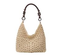 Straw Beach Bag for Women, Summer Handmade Crochet Tote Bag Handbag, Retro Woven Travel Holiday Shoulder Bags for Beach Vacation Work Daily Use (White)