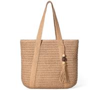 Straw Beach Bag, Handmade Woven Tote for Women with Mesh Hollow Design, Lightweight Summer Shoulder Bag for Holiday, Beach, Party, and Daily Use