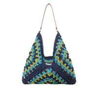 Straw Beach Bag - Single Strap Summer Bag, Casual Purse | Handwoven Shoulder Accessory, Lightweight Holiday Bag, Large Capacity Shopping Carrier, Stylish, azul, Consulte la descripción