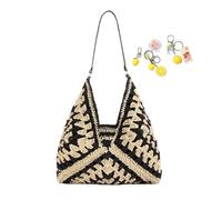 Straw Beach Bag Tote Summer Woven Handbag Shoulder Boho Knit Bags For Women(Black)
