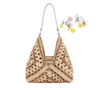 Straw Beach Bag Tote Summer Woven Handbag Shoulder Boho Knit Bags For Women(Khaki)