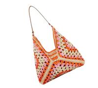 Straw Beach Bag - Women Shoulder Holiday Bag Summer Travel Tote For Beach, Work, Outgoing, Holiday, Dating With Button Main Compartment, Orange, Se référer à la description