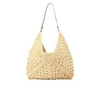 Straw Beach Bags for Women Mesh Tote Handbag Woven Purses for Summer Travel Shoulder Handbag Large Hobo Handbag, Beige
