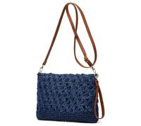 Straw Beach Bags For Women Rattan Purses Summer Straw Handwoven Bag Raffia Handbag Shoulder Bag Cross-body Square Bag, Blue, 11.0"*0.8"*7.9"
