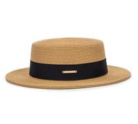Straw Beach Sun Hat Pork-Pie Boater-Hat for Women Men - Summer Wide Brim Uv-Rays Panama Hat, Khaki, M