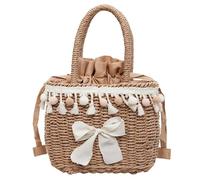 Straw Beach Tote Bag Large Capacity Summer Travel Beach Handbag Boho Woven Handmade Purse Lightweight for Women Summer Vacation (Khaki)