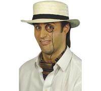 Smiffy's Boater Straw Band - hat straw boater fancy dress school accessory adult 1920s boy