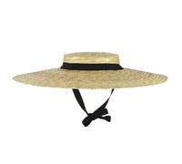 Straw Boater Hat Women Straw Boater Hat Summer Beach Breathable Woven UV Protection with Chin Strap & Lining Floppy Wide Brim Sun, Black Strap